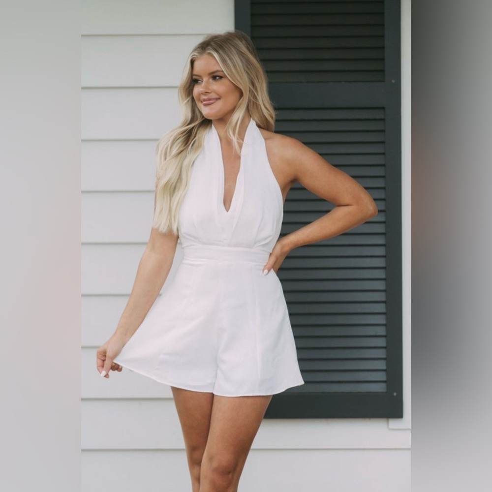 These Three Boutique Hallie Halter Neck Romper - White